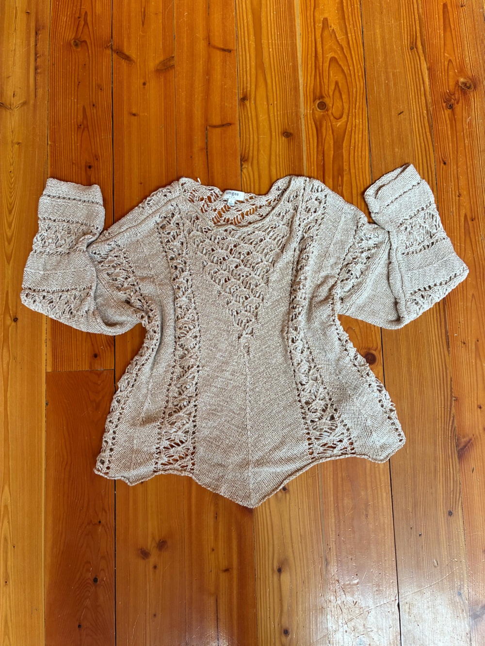 Umgee Cream Open-Knit Scoop Neck Sweater